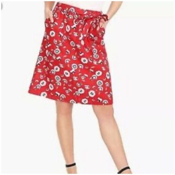 J. Crew red floral linen blend skirt size large - Picture 1 of 6